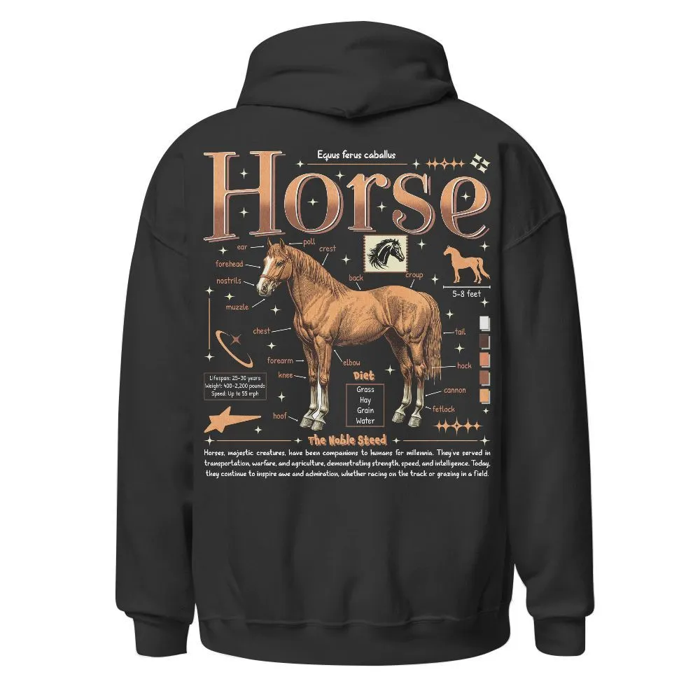 Puppy Printy Horse Anatomy Shirt, Cute Animal Knowledge Horse Biology Novelty Graphic Gift Unisex Hoodie
