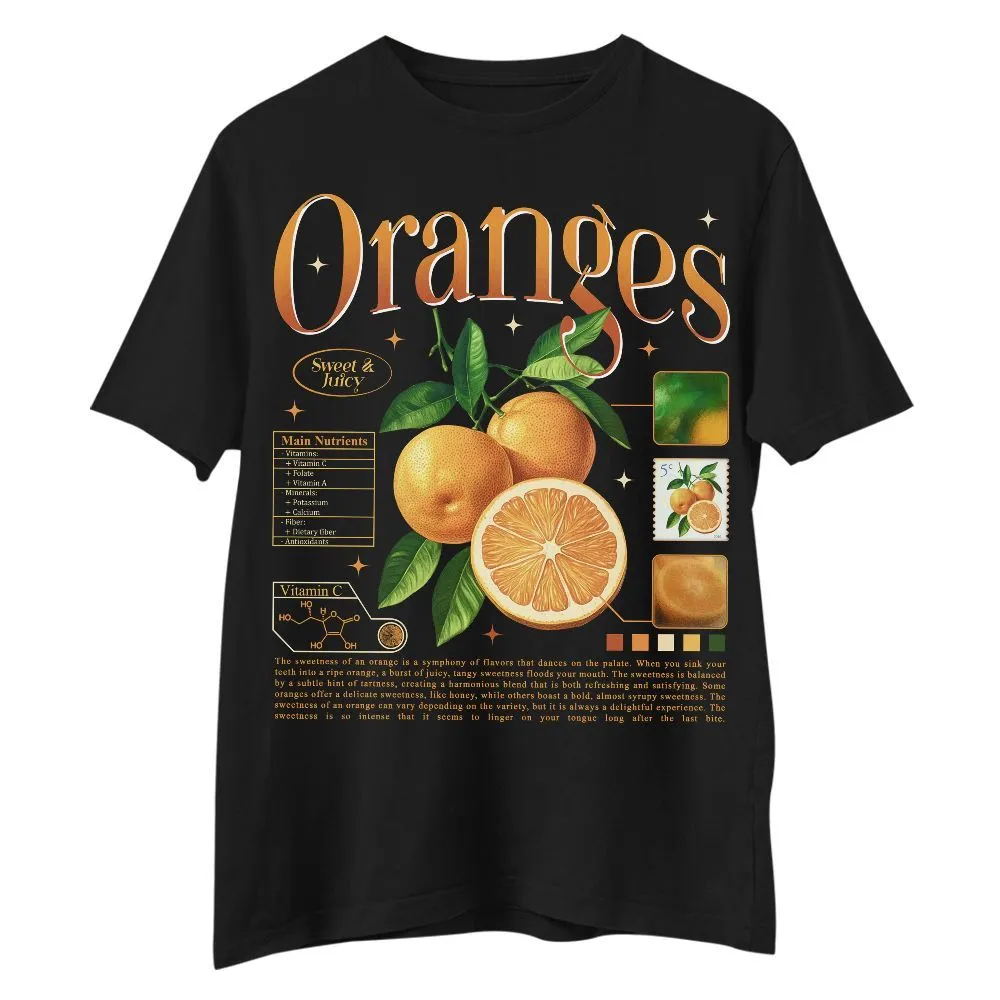 Puppy Printy Oranges Knowledge Shirt, Retro Fruit Anatomy Oranges Nutrition Facts Novelty Graphic Gift Unisex Shirt