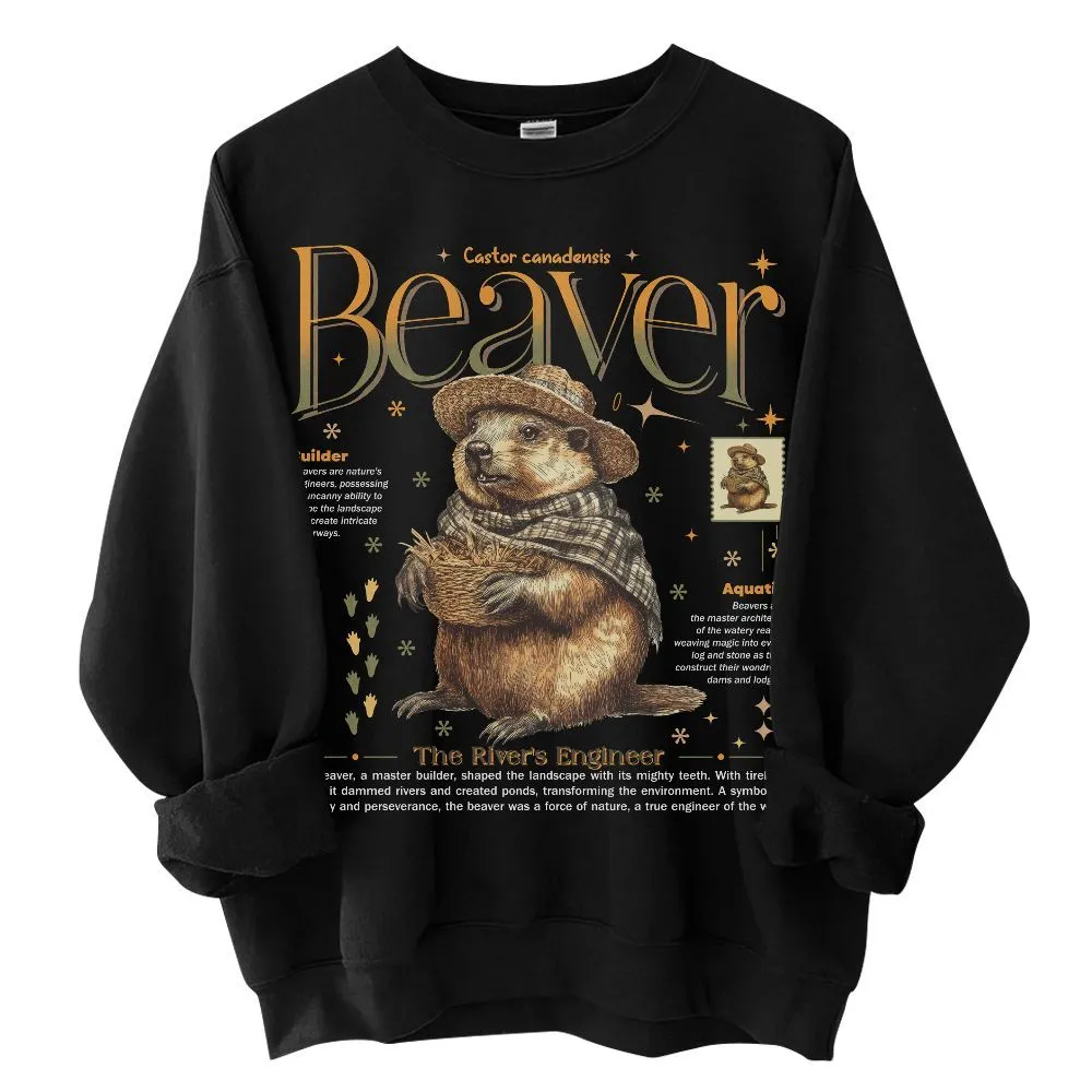 Puppy Printy Beaver Anatomy Shirt, Cute Animal Beaver Knowledge Novelty Graphic Gift Unisex Sweatshirt