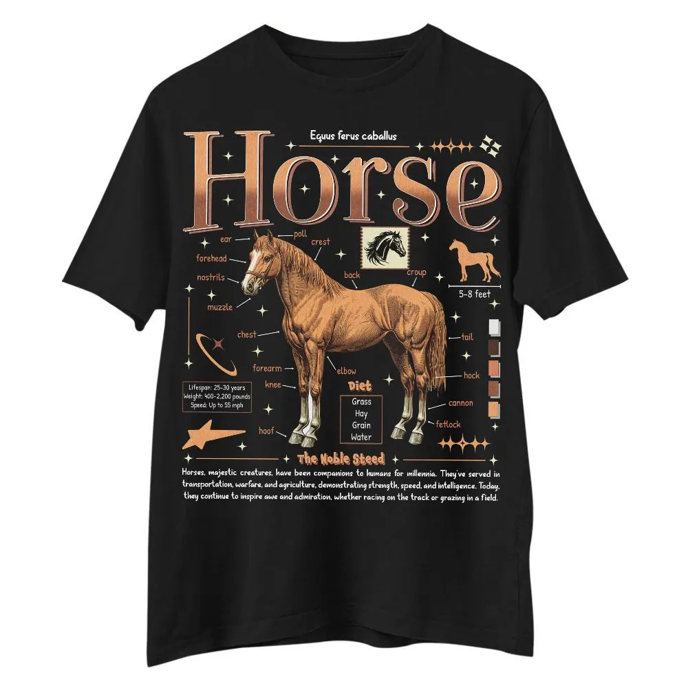 Puppy Printy Horse Anatomy Shirt, Cute Animal Knowledge Horse Biology Novelty Graphic Gift Unisex Shirt