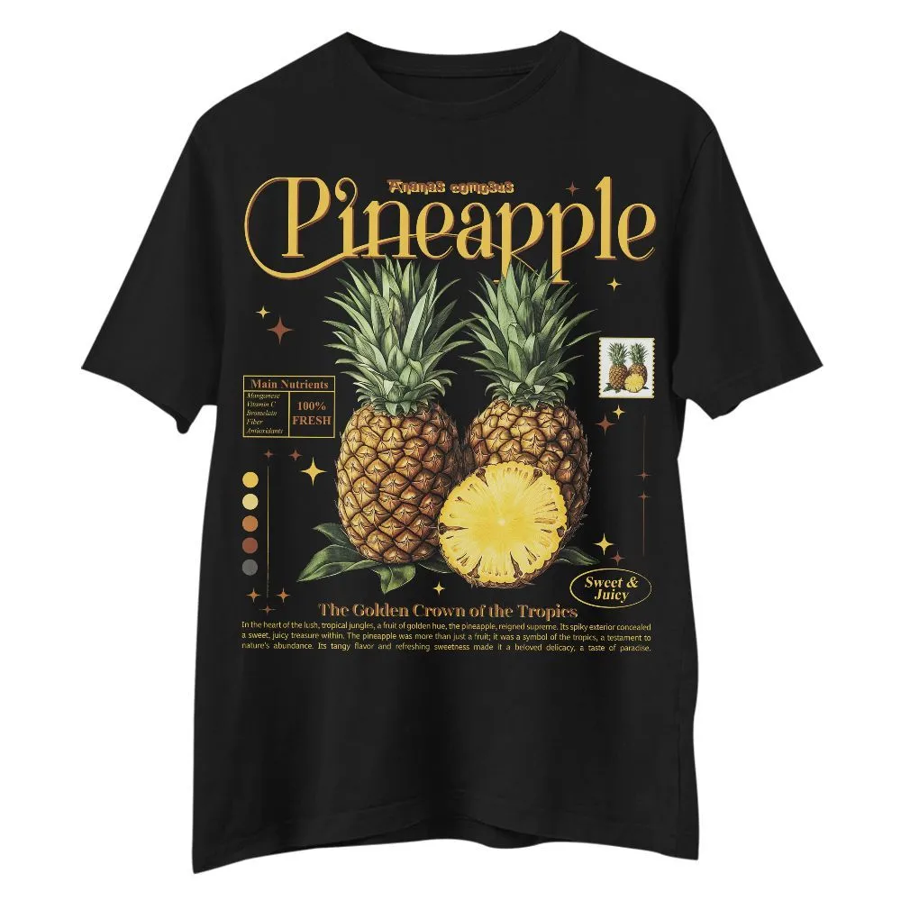 Puppy Printy Pineapple Knowledge Shirt, Retro Fruit Anatomy Pineapple Nutrition Facts Novelty Graphic Gift Unisex Shirt