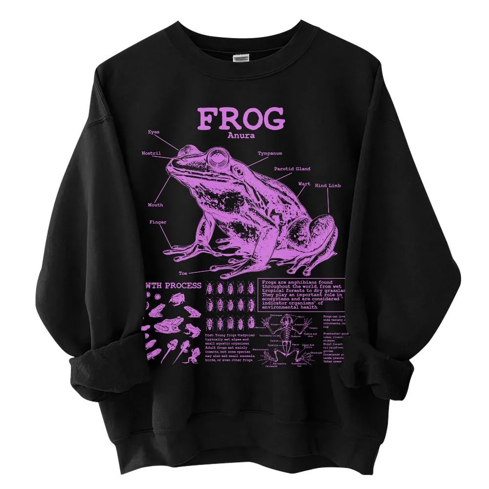 Puppy Printy Frog Anatomy Shirt, Vintage Animal Knowledge Frog Biology Novelty Graphic Gift Unisex Sweatshirt
