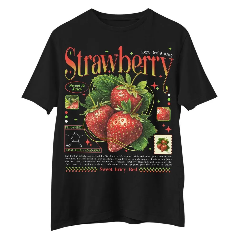 Puppy Printy Strawberry Knowledge Shirt, Retro Fruit Anatomy Strawberry Nutrition Facts Novelty Graphic Gift Unisex Shirt