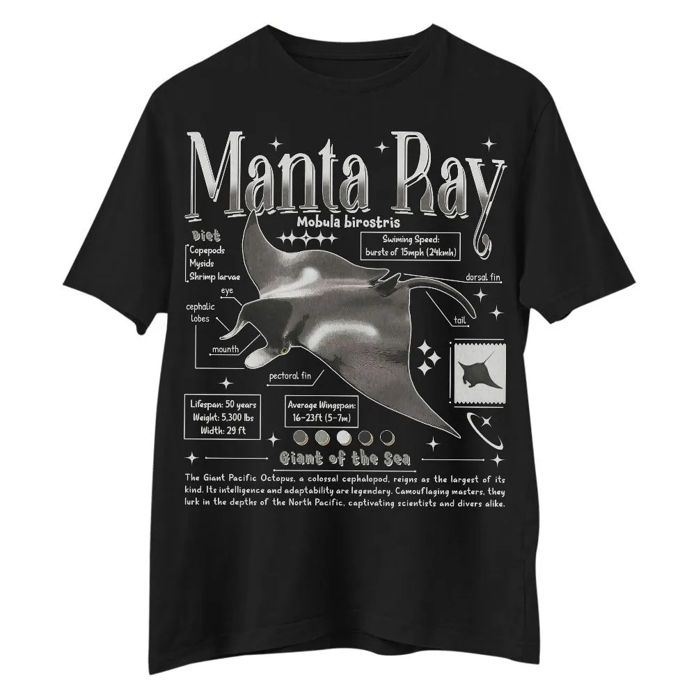 Puppy Printy Manta Ray Anatomy Shirt, Cute Animal Knowledge Manta Ray Biology Novelty Graphic Gift Unisex Shirt