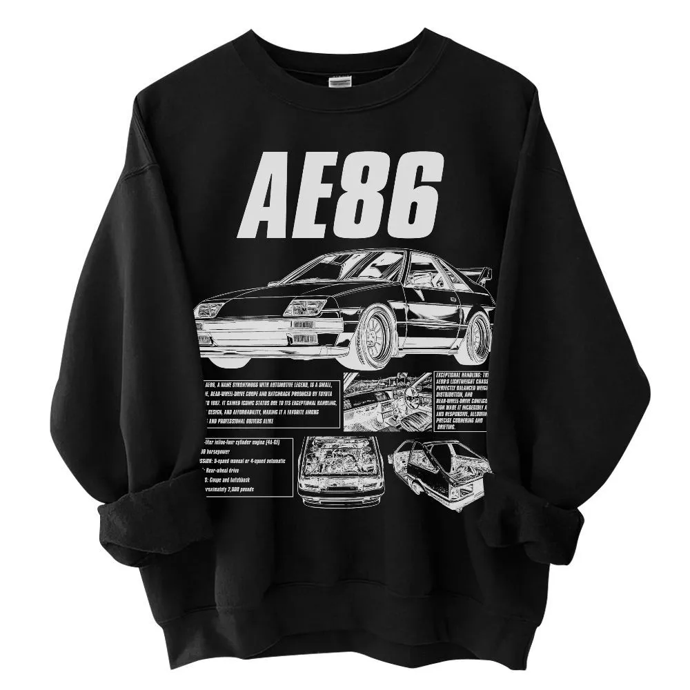 Puppy Print Classic Car Racing Trueno Ae86 Knowledge Shirt, Sport Trueno Ae86 Anatomy Novelty Graphic Gift Unisex Sweatshirt