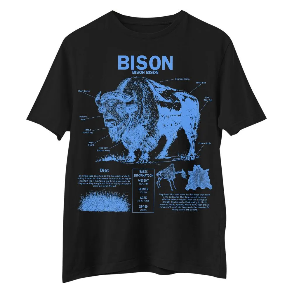 Puppy Printy Bison Anatomy Shirt, Vintage Animal Knowledge Bison Biology Novelty Graphic Gift Unisex Shirt