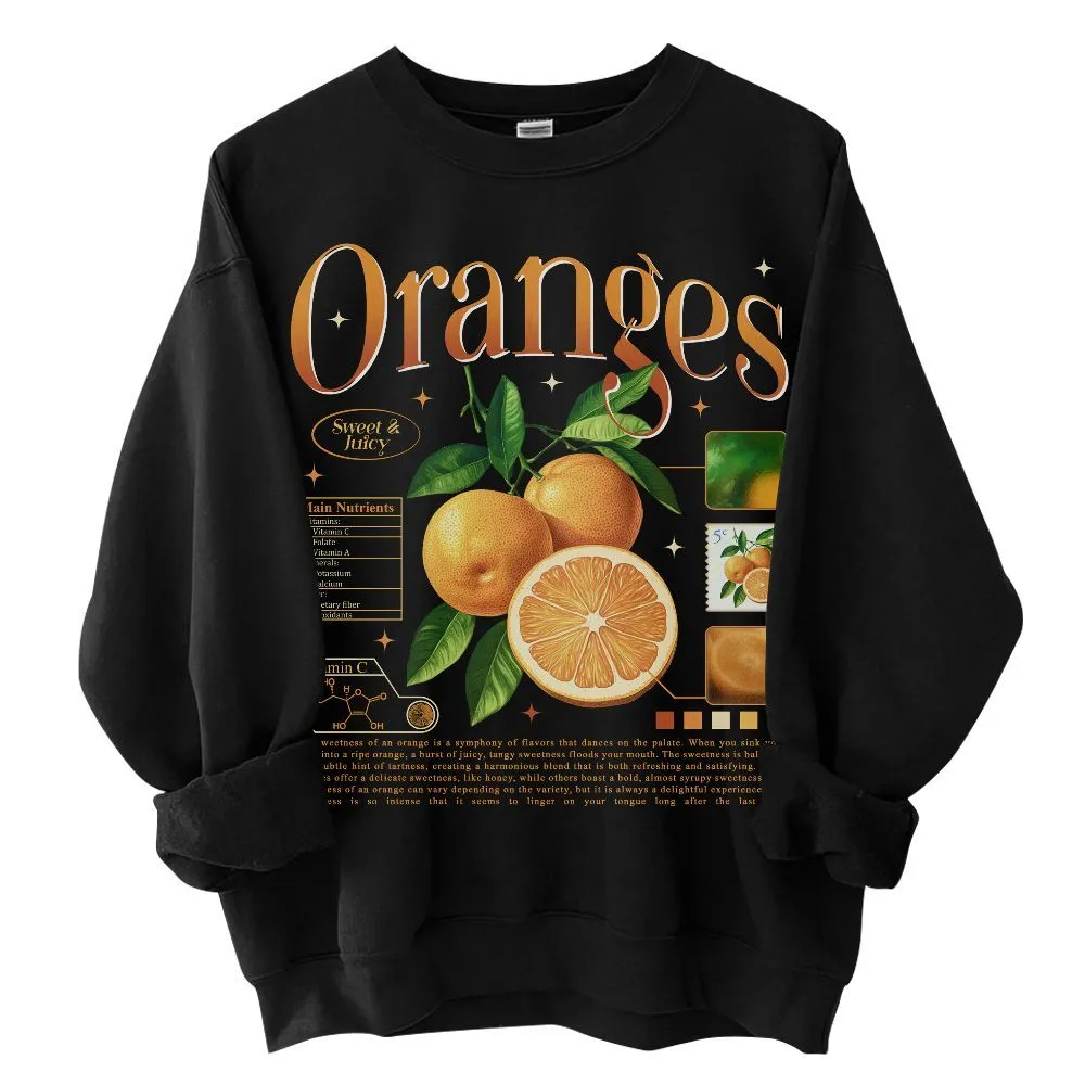 Puppy Printy Oranges Knowledge Shirt, Retro Fruit Anatomy Oranges Nutrition Facts Novelty Graphic Gift Unisex Sweatshirt