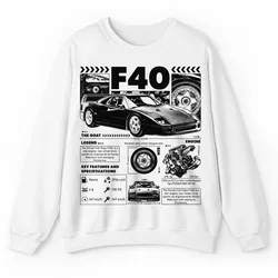 Puppy Printy Classic F40 Knowledge Shirt, Vintage Sport Car Anatomy Technology F40 Novelty Graphic Gift Unisex Sweatshirt